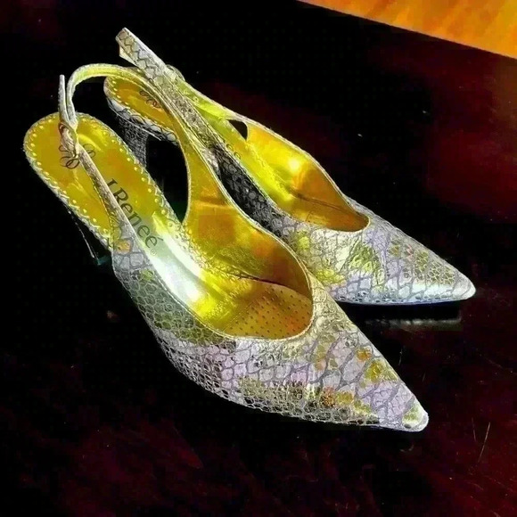 J Renee’ slingback pump. Snake embossed  8. Excellent condition . Gold/lavender - Picture 13 of 16